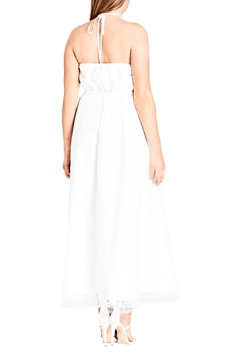 City Chic Lace Trim Swiss Dot Halter Maxi Dress, Alternate, color, 