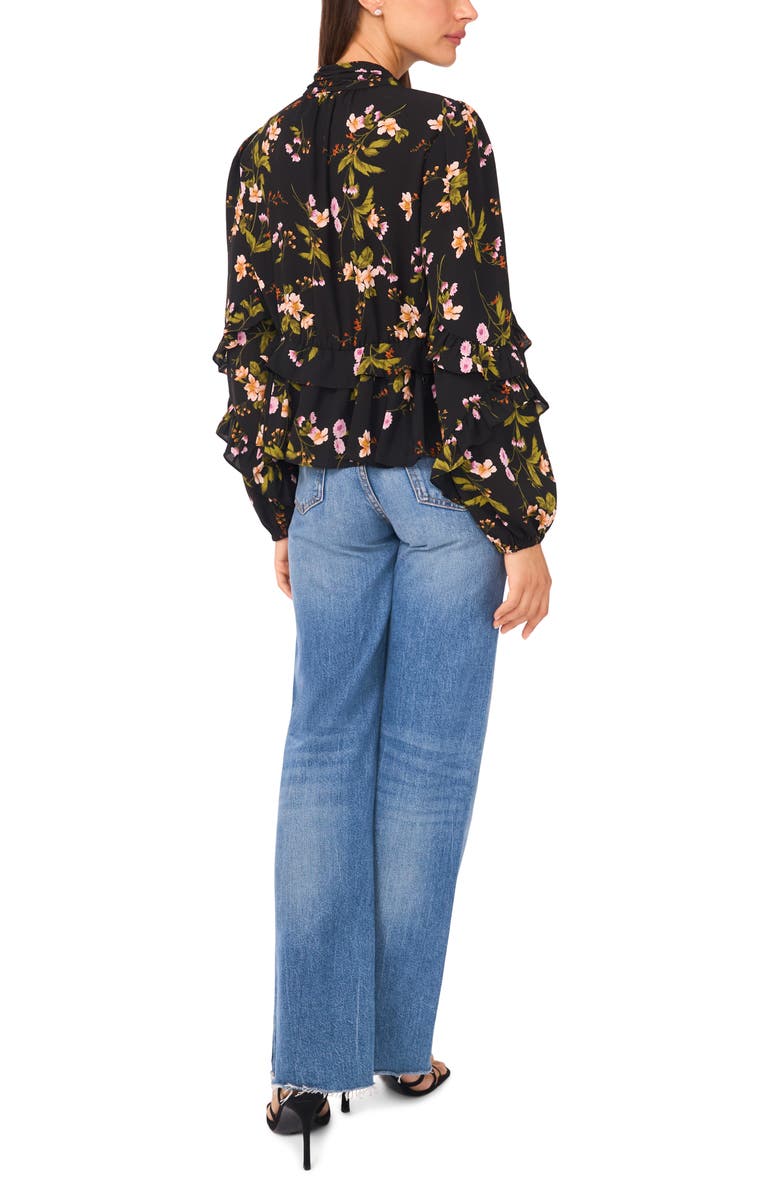 Ted Baker Ruffle V-Neck Button Top, Alternate, color, Rich Black