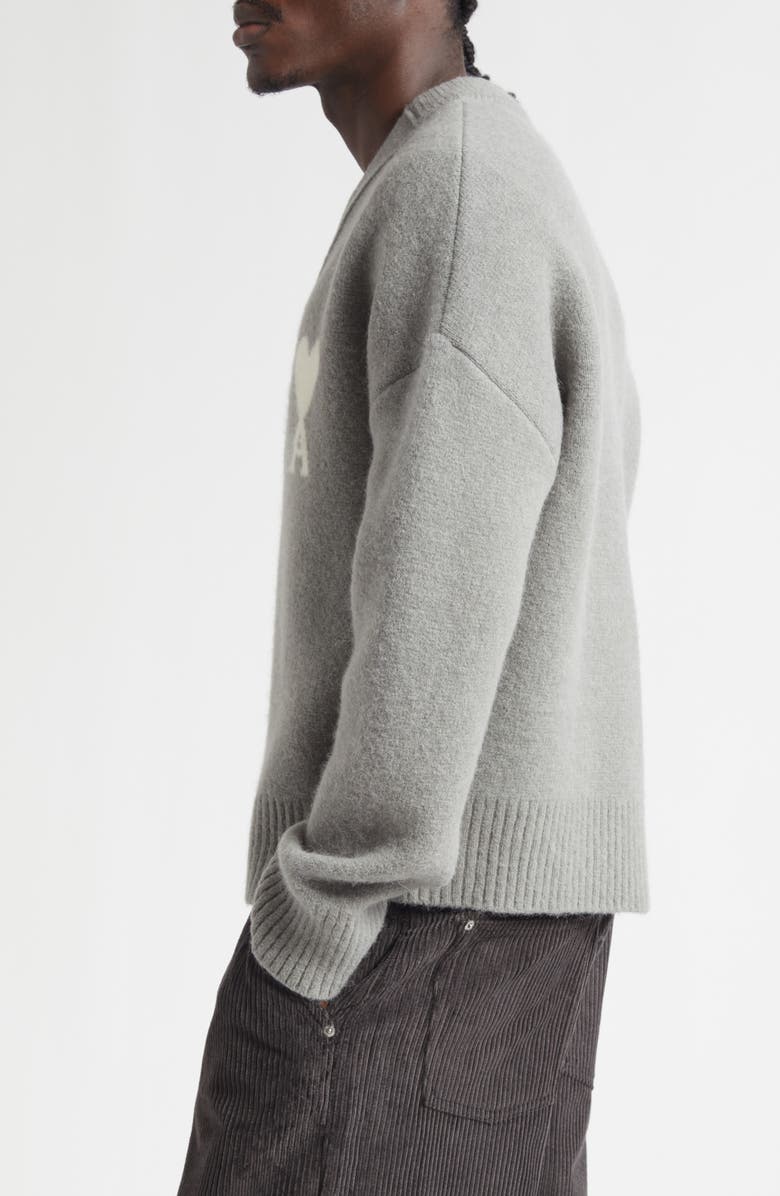 AMI PARIS Ami de Coeur Alpaca Blend V-Neck Cardigan, Alternate, color, 058 Grey/Off White