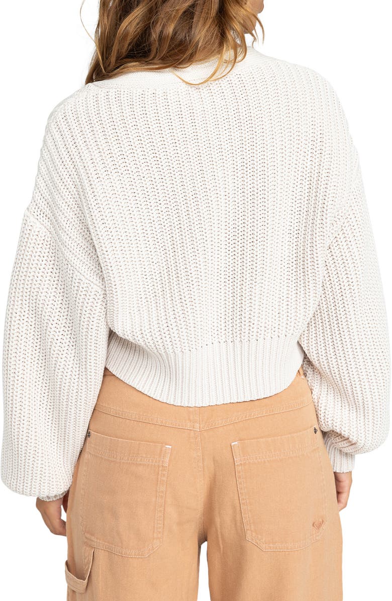 Roxy Sundaze Washed Cotton Crop Cardigan, Alternate, color, Egret