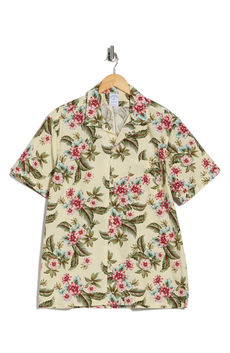 Brooks Brothers Short Sleeve Tropical Shirt, Main, color, Yellow Green