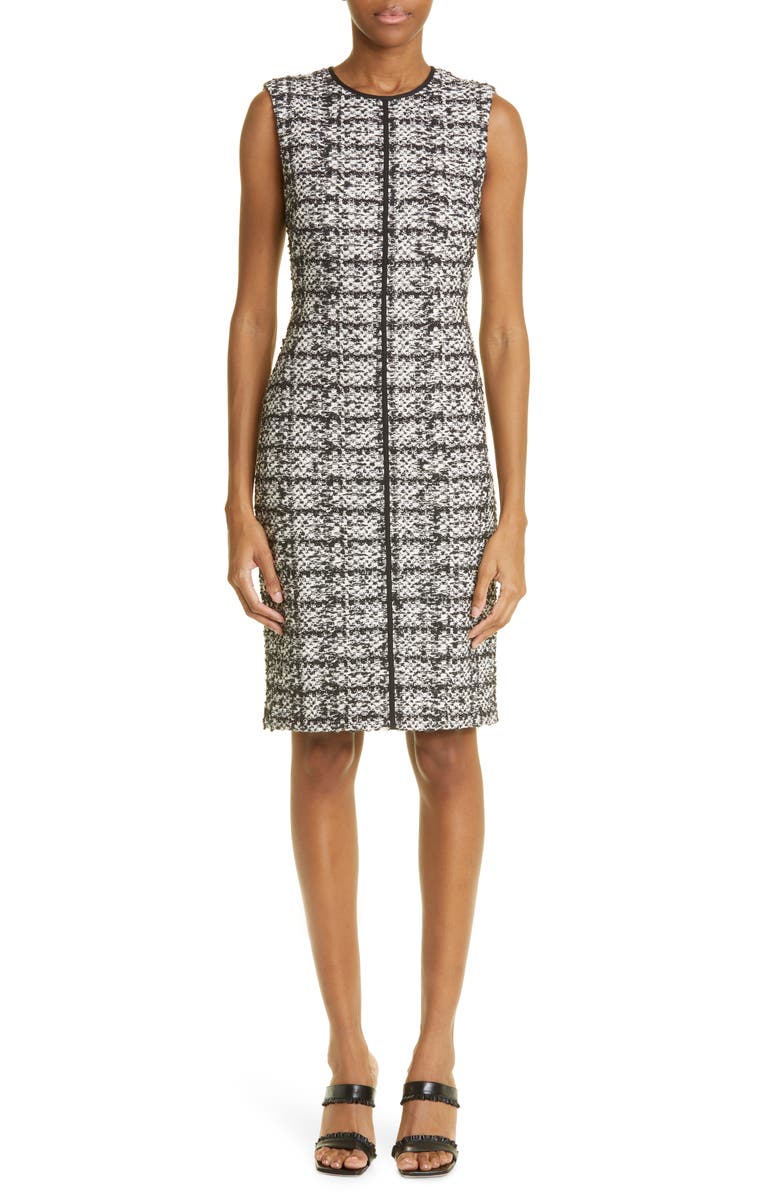 ST. JOHN Jared Bouclé Tweed Sheath Dress, Main, color, Ecru/ Black