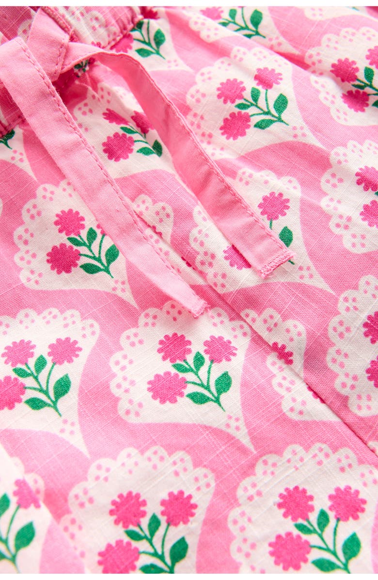 Mini Boden Kids' Juniper Frill Cotton Drawstring Shorts, Alternate, color, Pink Rose Woodblock Floral