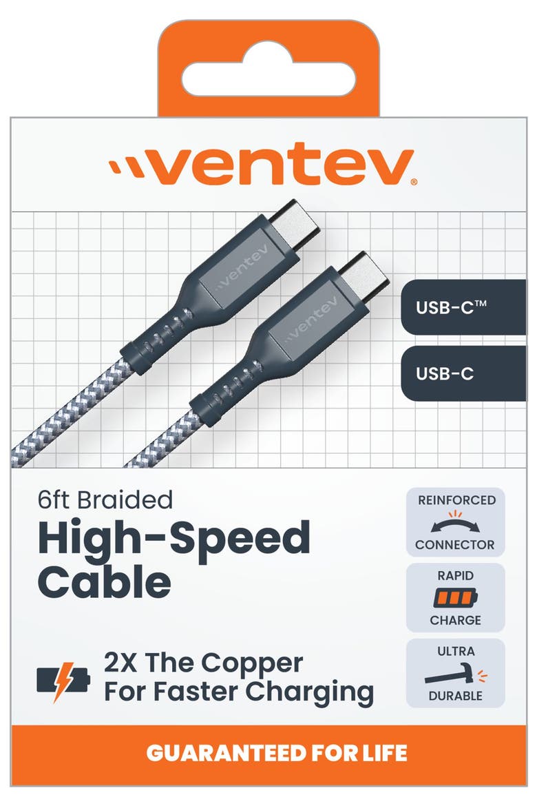 Braided USB-C to USB-C High Speed 6 Foot Cable, Alternate, color, Gray