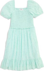 vineyard vines Kids' Smocked Bodice Puff Sleeve Cotton Blend Sundress