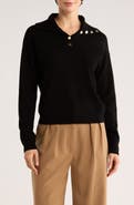 Bruno Magli Half Button Placket Wool & Cashmere Blend Sweater