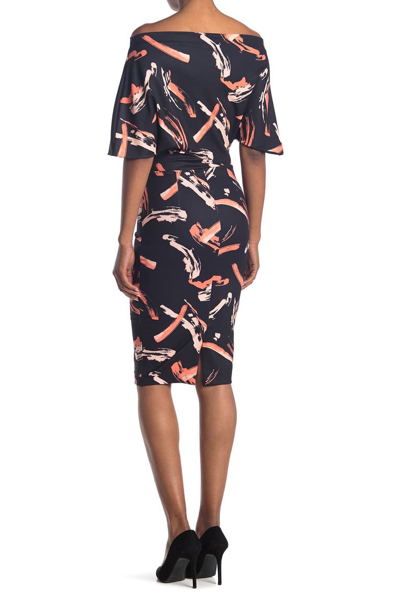 Olivia Draped One-Shoulder Dress, Alternate, color, BLACK BRUSH PAINTED