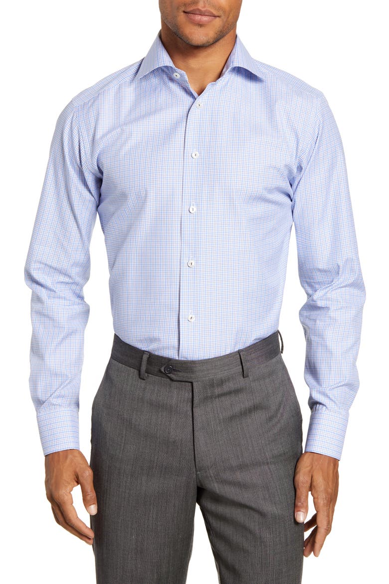 Slim Fit Plaid Dress Shirt, Main, color, BLUE