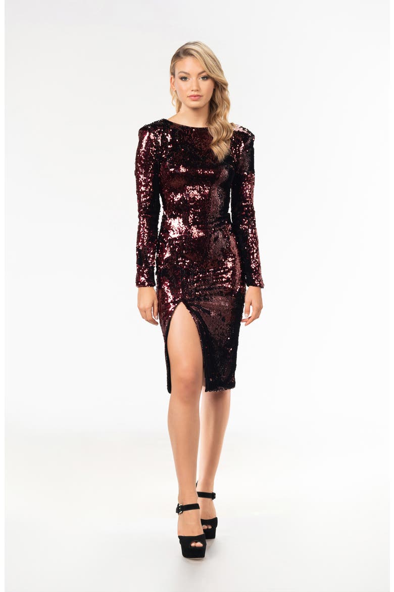 Natalie Sequin Long Sleeve Dress, Alternate, color, PORT