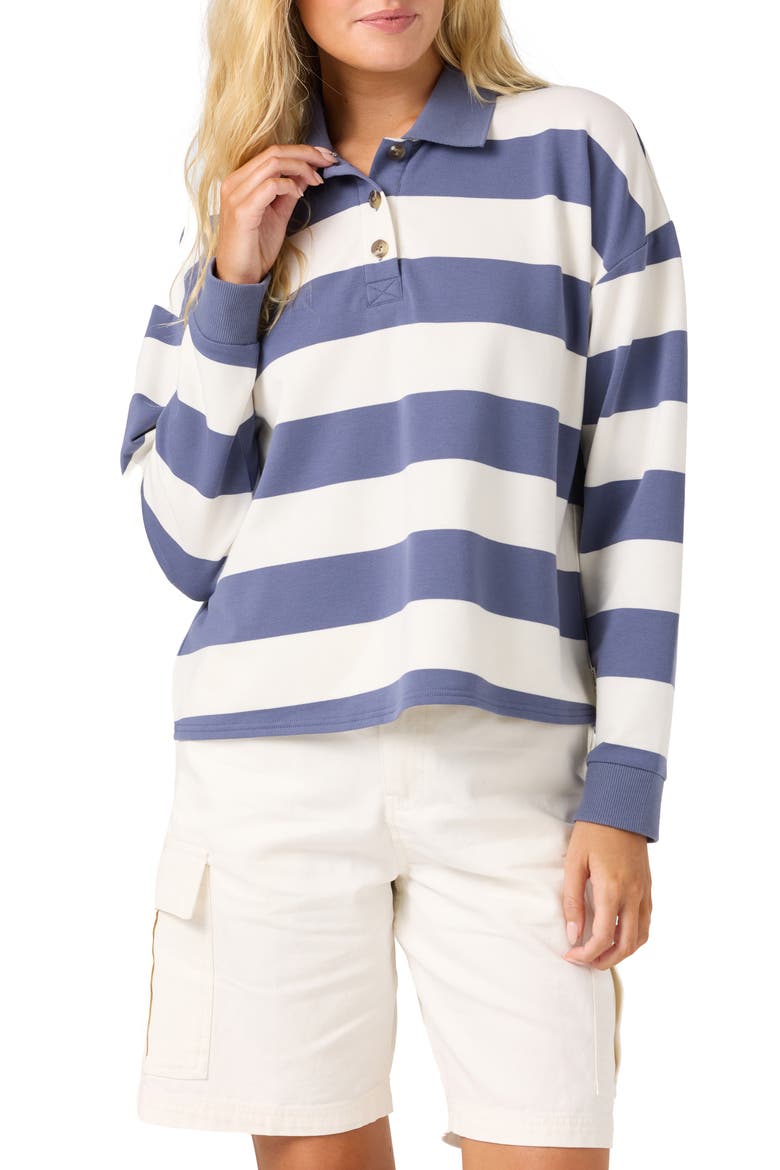Kyra Striped Long Sleeve Crop Polo, Alternate, color, NIGHTSHADOW BLUE