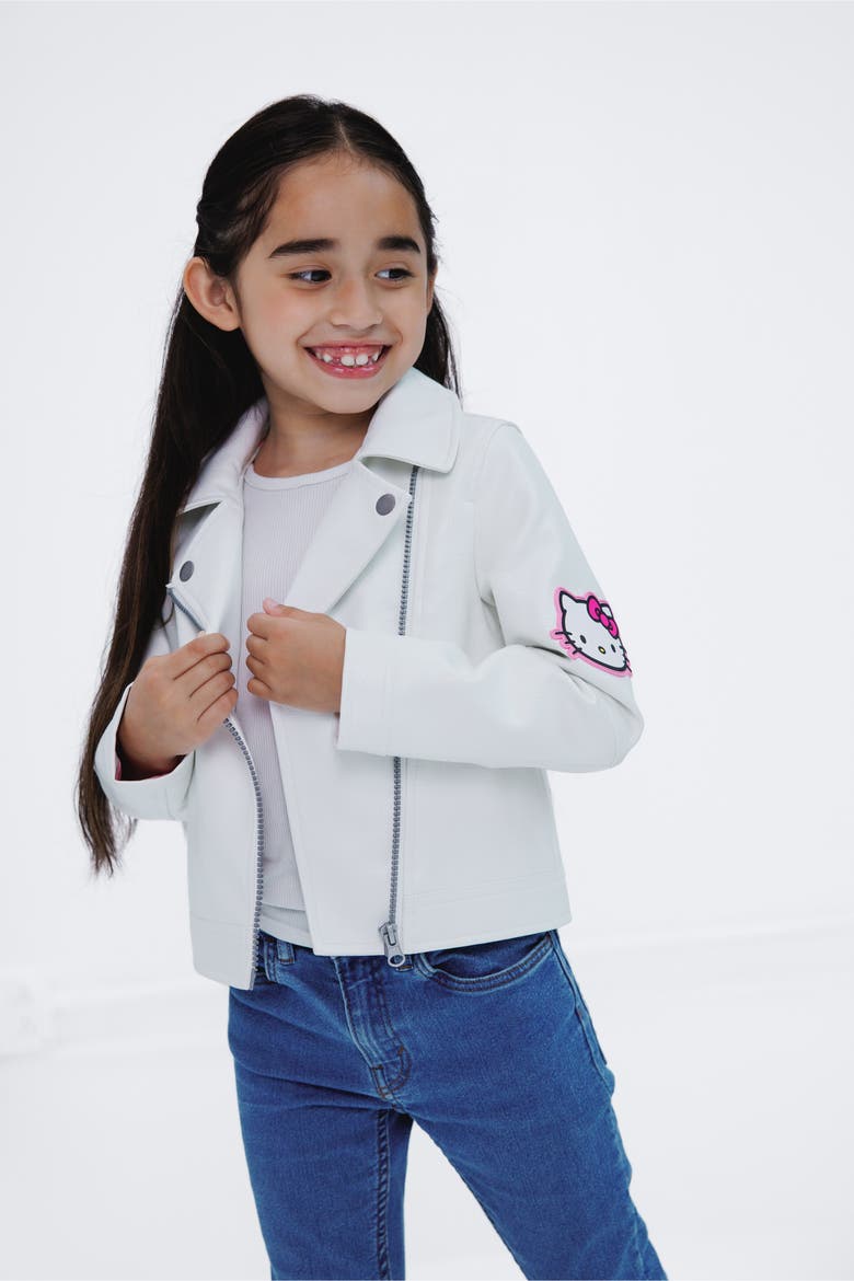 Zip-Up Leather Jacket, Alternate, color, Hello Kitty White