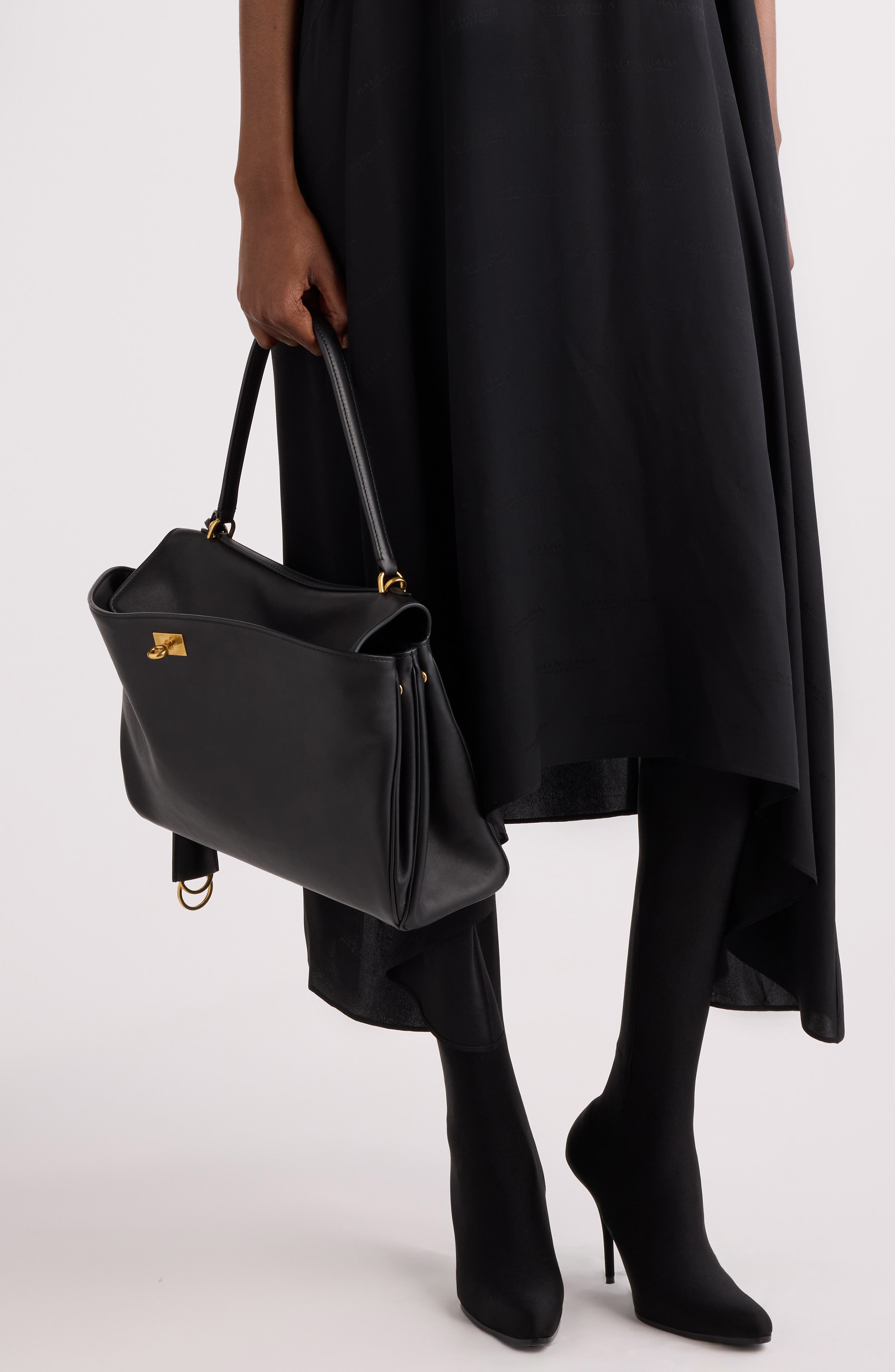 Balenciaga Medium Rodeo Leather Handbag, Alternate, color, Black