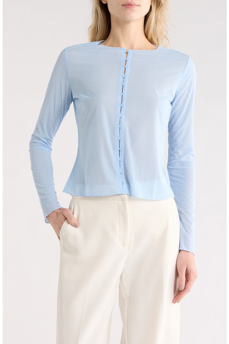 Crewneck Mesh Crop Cardigan, Main, color, HYDRANGEA BLUE