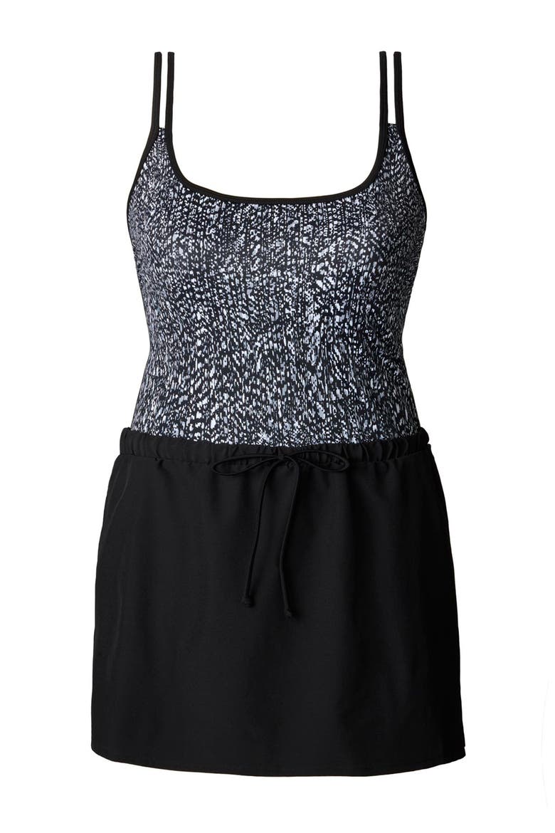 Skirted Runaround Chlorine Resistant One-Piece Swimsuit, Alternate, color, Pixel Twilight