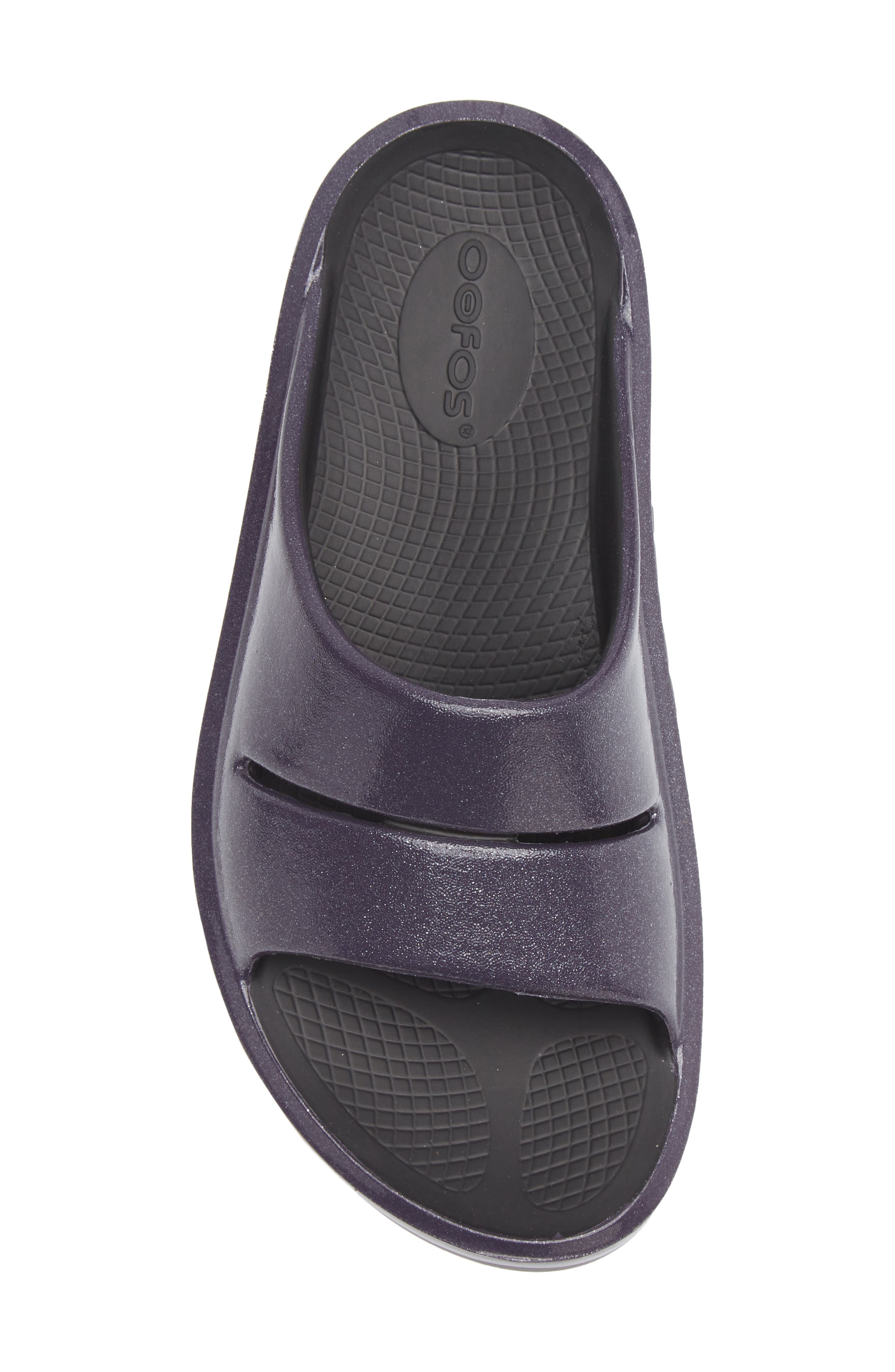 Oofos OOmega OOahh Slide Sandal, Alternate, color, Black/ Amethyst Sparkle