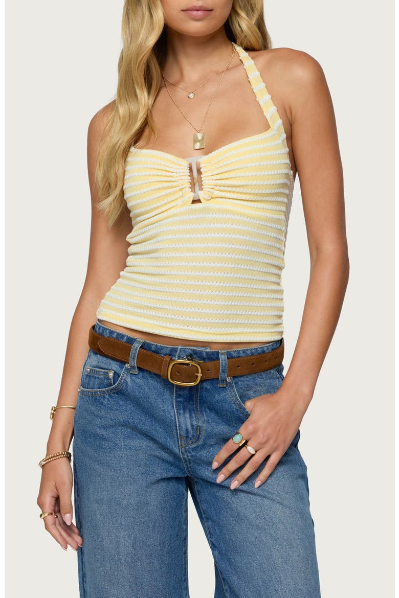 Lovina Textured Stripe Halter Top, Main, color, YELLOW