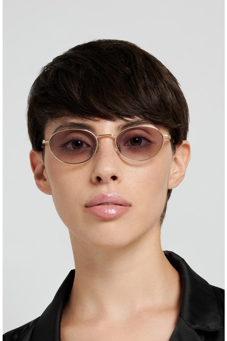 50mm Oval Sunglasses, Alternate, color, GOLD HAVANA/ BLUE SF ANTIREF