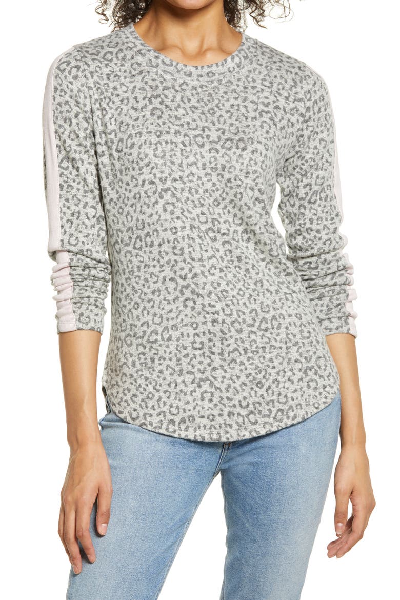 Cozy Athletic Tape Top, Main, color, HEATHER GREY LEOPARD