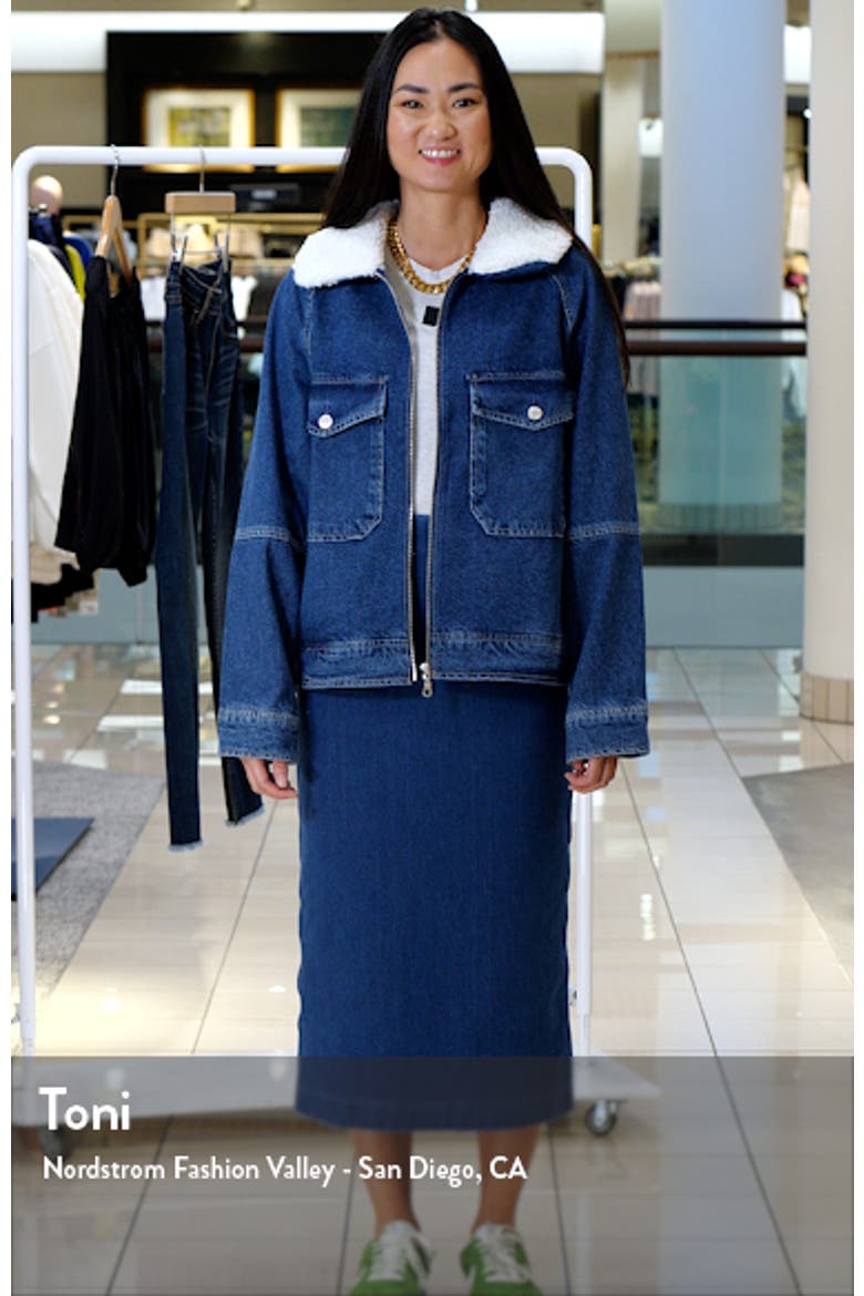 Cheyenne Faux Shearling Collar Denim Zip-Up Utility Jacket video