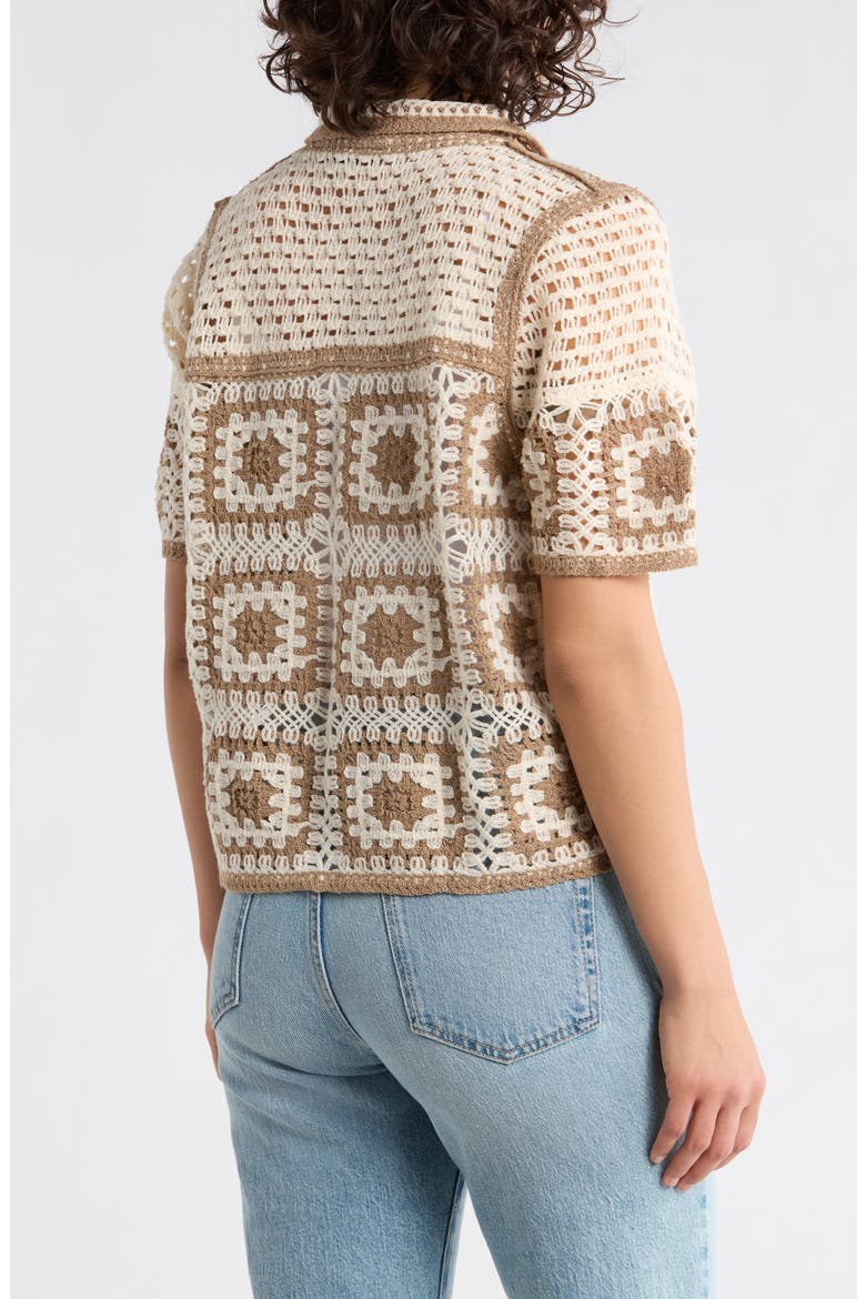 Open Knit Square Short Sleeve Cardigan, Alternate, color, NATURAL/ MOCHA