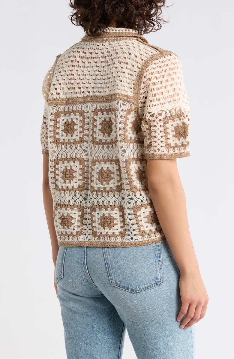 Forgotten Grace Open Knit Square Polo Sweater, Alternate, color, Natural/ Mocha