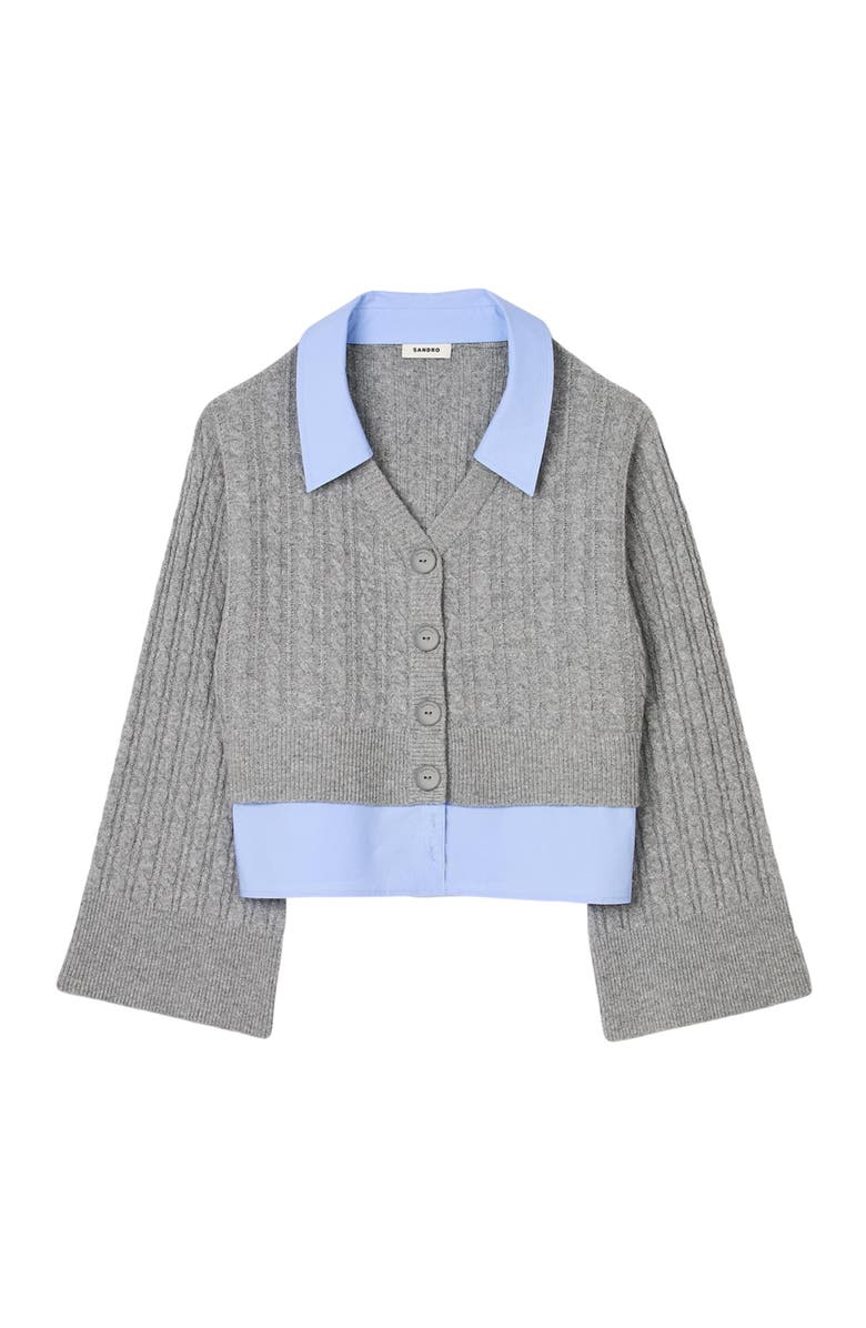SANDRO Cardigan with removable shirt collar, Alternate, color, 