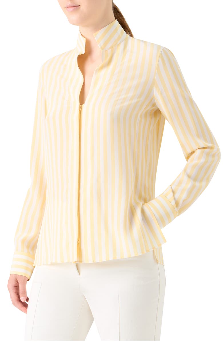 Akris Stripe Silk Tunic Shirt, Alternate, color, Sun/ Ecru