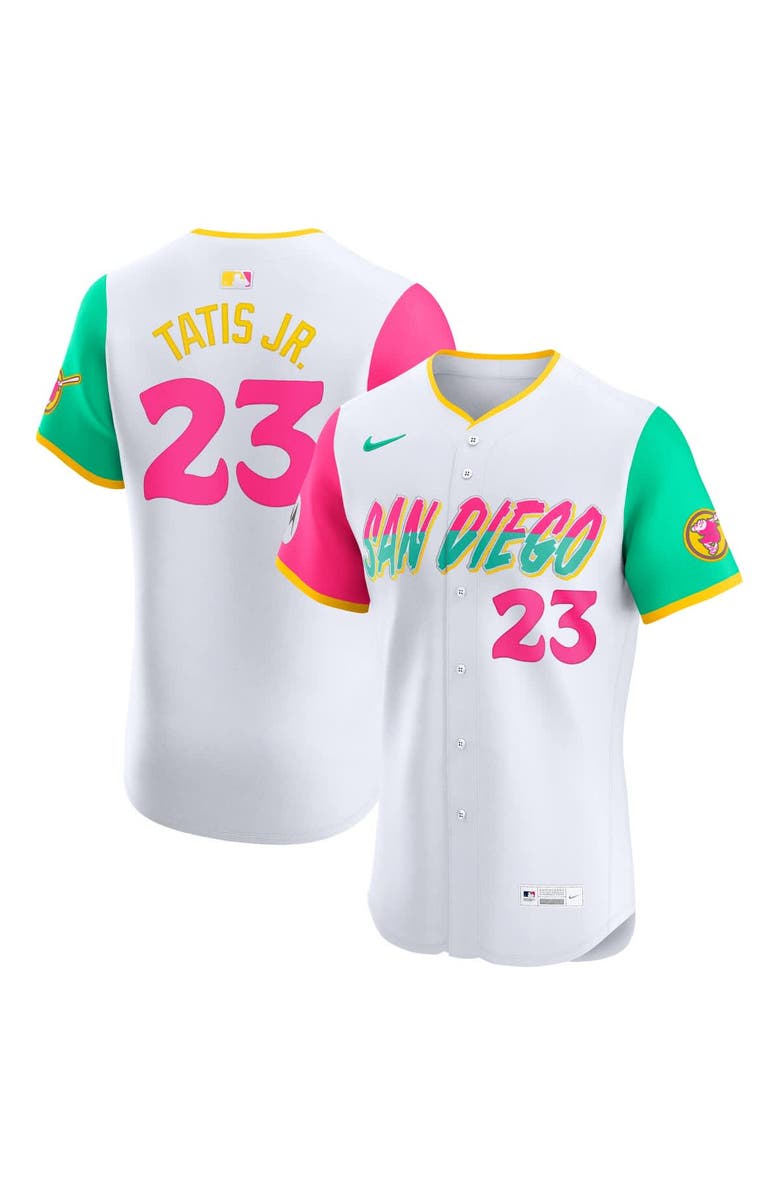 Nike Men's Nike Fernando Tatis Jr. White San Diego Padres City Connect Sponsor Patch Elite Player Jersey, Main, color, 