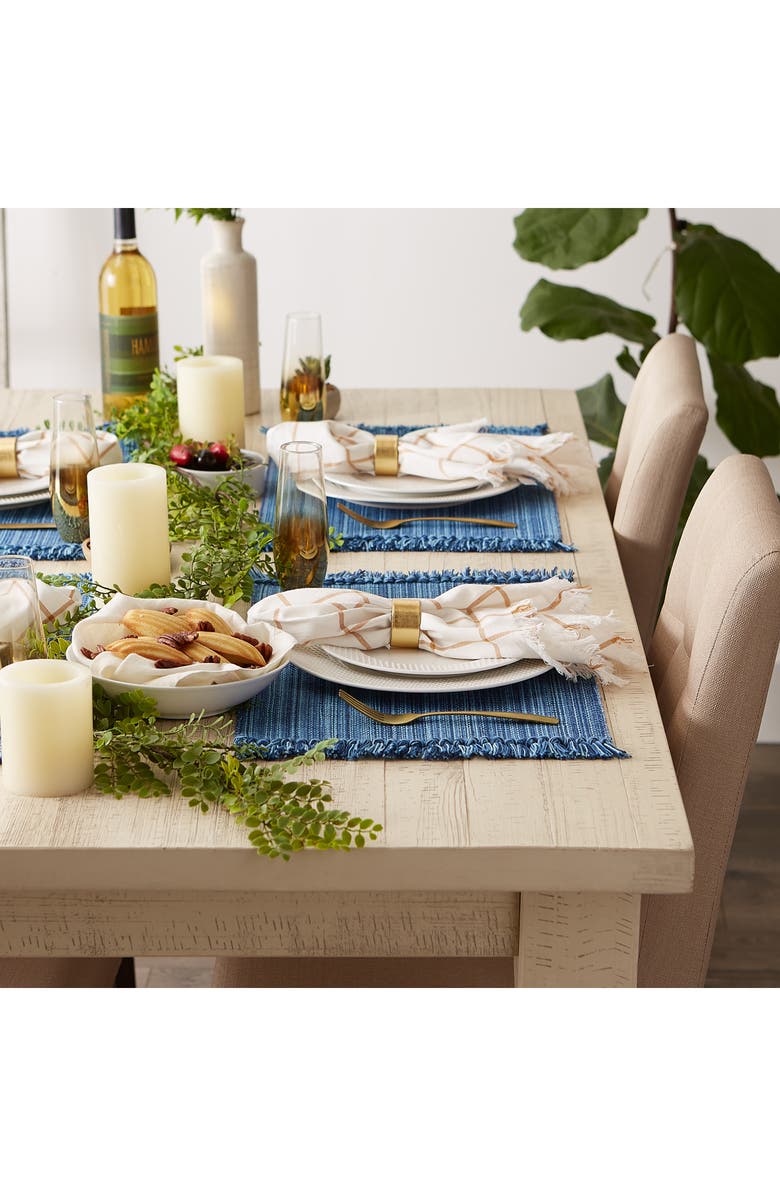 Design Imports Variegated Fringe Set of 4 Placemats, Alternate, color, Blue