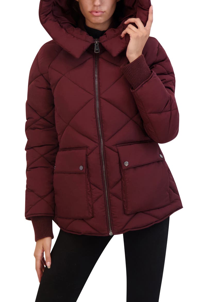 Diamond Quilted Hooded Jacket, Alternate, color, WINE