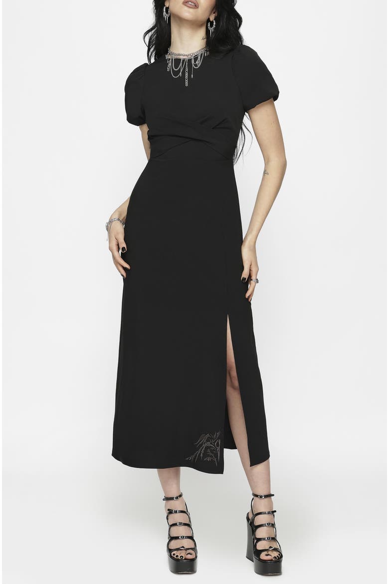 Aubrey Embroidered Midi Dress, Alternate, color, Black