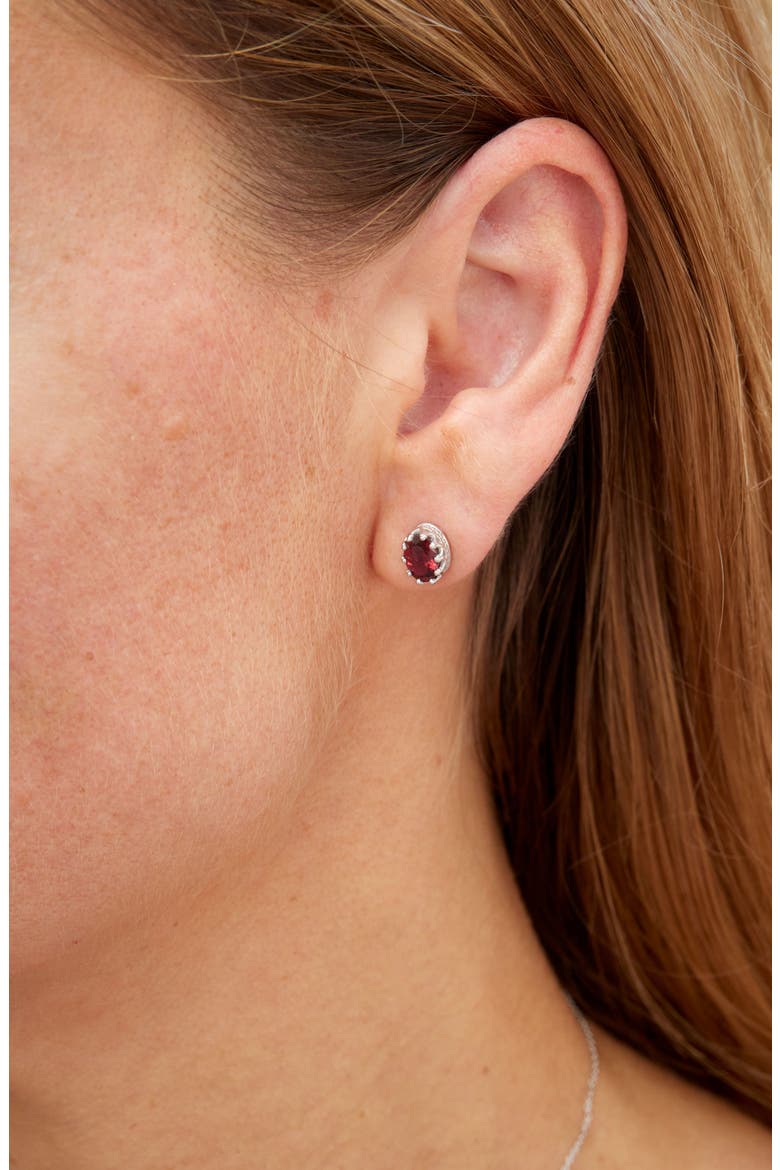 Rhodium Plated Sterling Silver Oval Semiprecious Stone Stud Earrings, Alternate, color, SILVER/ GARNET