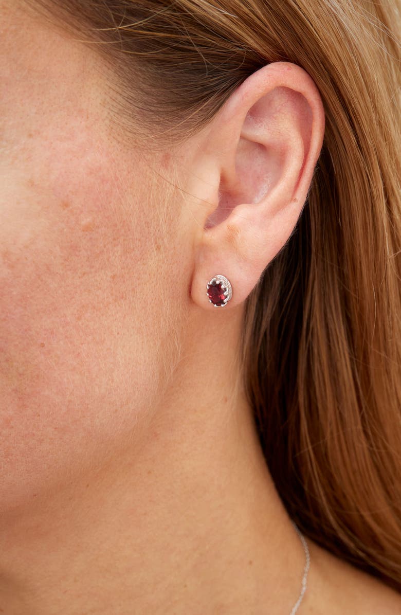 SAVVY CIE JEWELS Rhodium Plated Sterling Silver Oval Semiprecious Stone Stud Earrings, Alternate, color, Silver/ Garnet