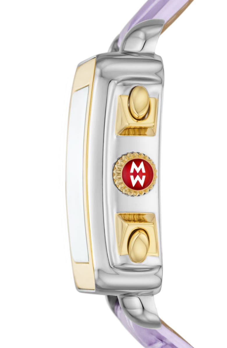 MICHELE Deco Sport Chronograph Leather Strap Watch, 34mm x 36mm, Alternate, color, 