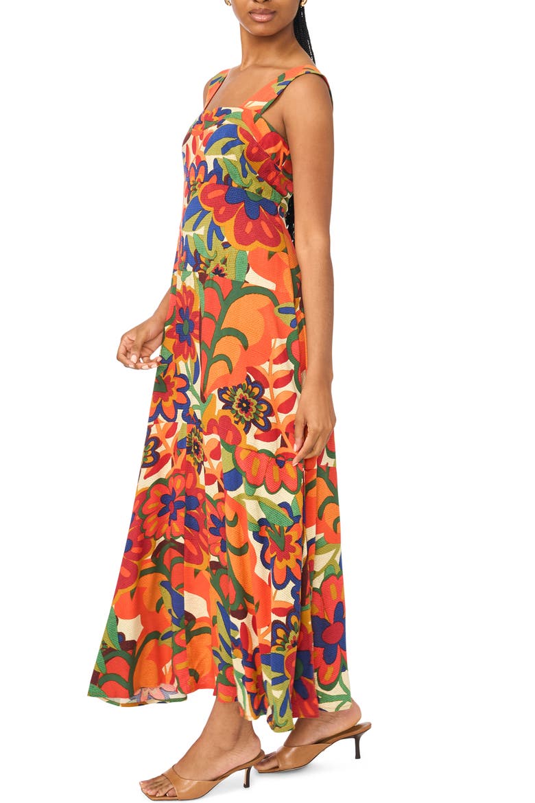 Floral Challis Tiered Maxi Dress, Alternate, color, HIBISCUS RED