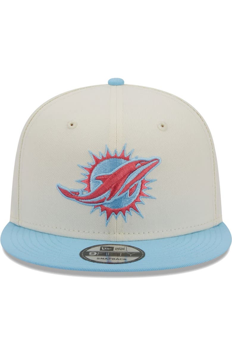 New Era Men's New Era Cream/Light Blue Miami Dolphins Two-Tone Color Pack 9FIFTY Snapback Hat, Alternate, color,