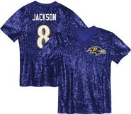 Outerstuff Girls Youth Lamar Jackson Purple Baltimore Ravens Sequin V-Neck Fashion Jersey