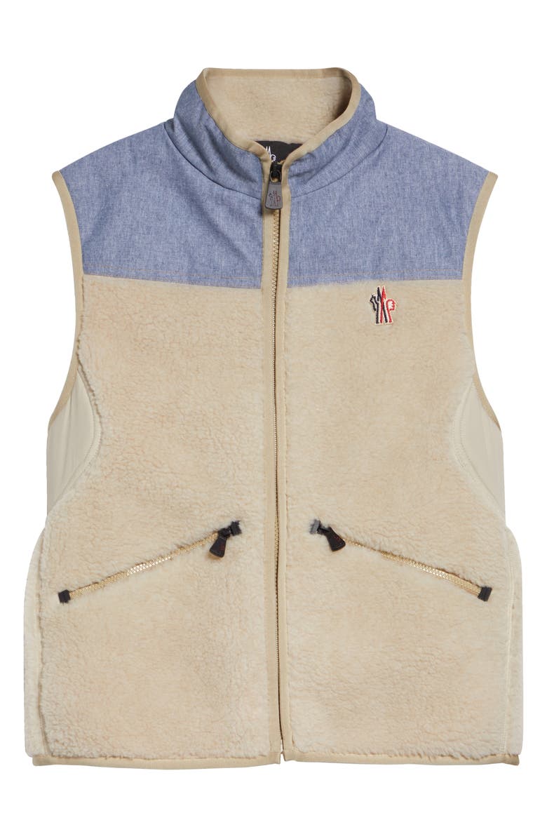 Moncler Grenoble High Pile Fleece & Chambray Vest, Main, color, Oyster Gray