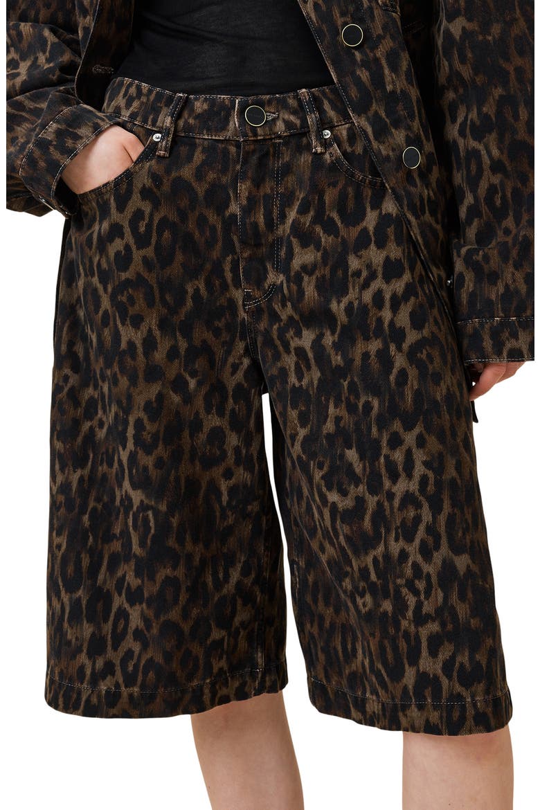 Louie Leopard Long Denim Shorts, Alternate, color, LEPPORD BROWN