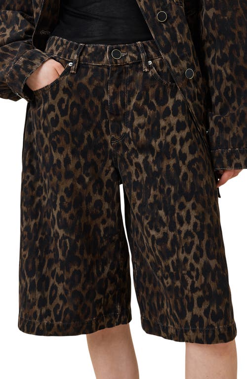 Allsaints Womens Leppo Brown Louie Leopard-print A-line Long Cotton Shorts In Animal Print