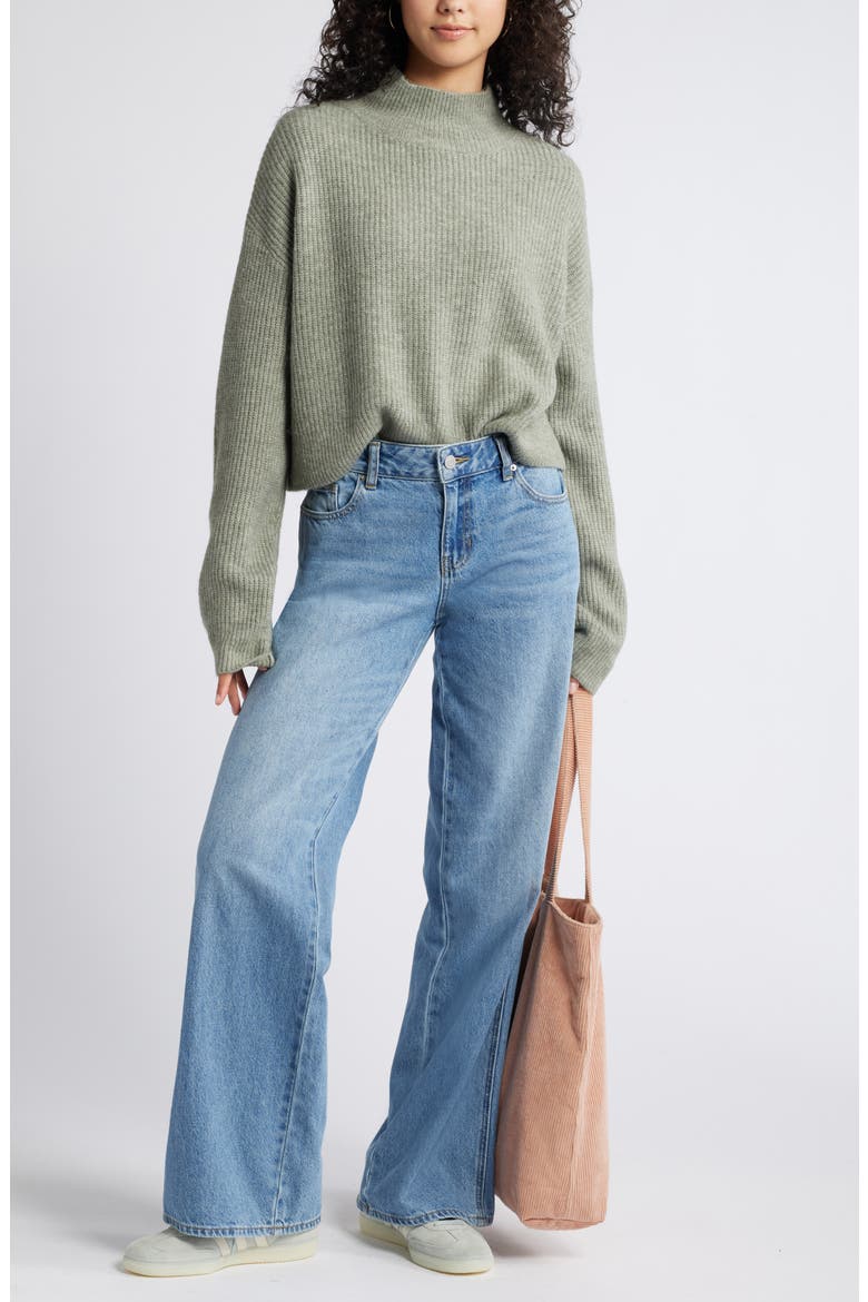 Oversize Cozy Mock Neck Sweater, Alternate, color, GREEN HALO