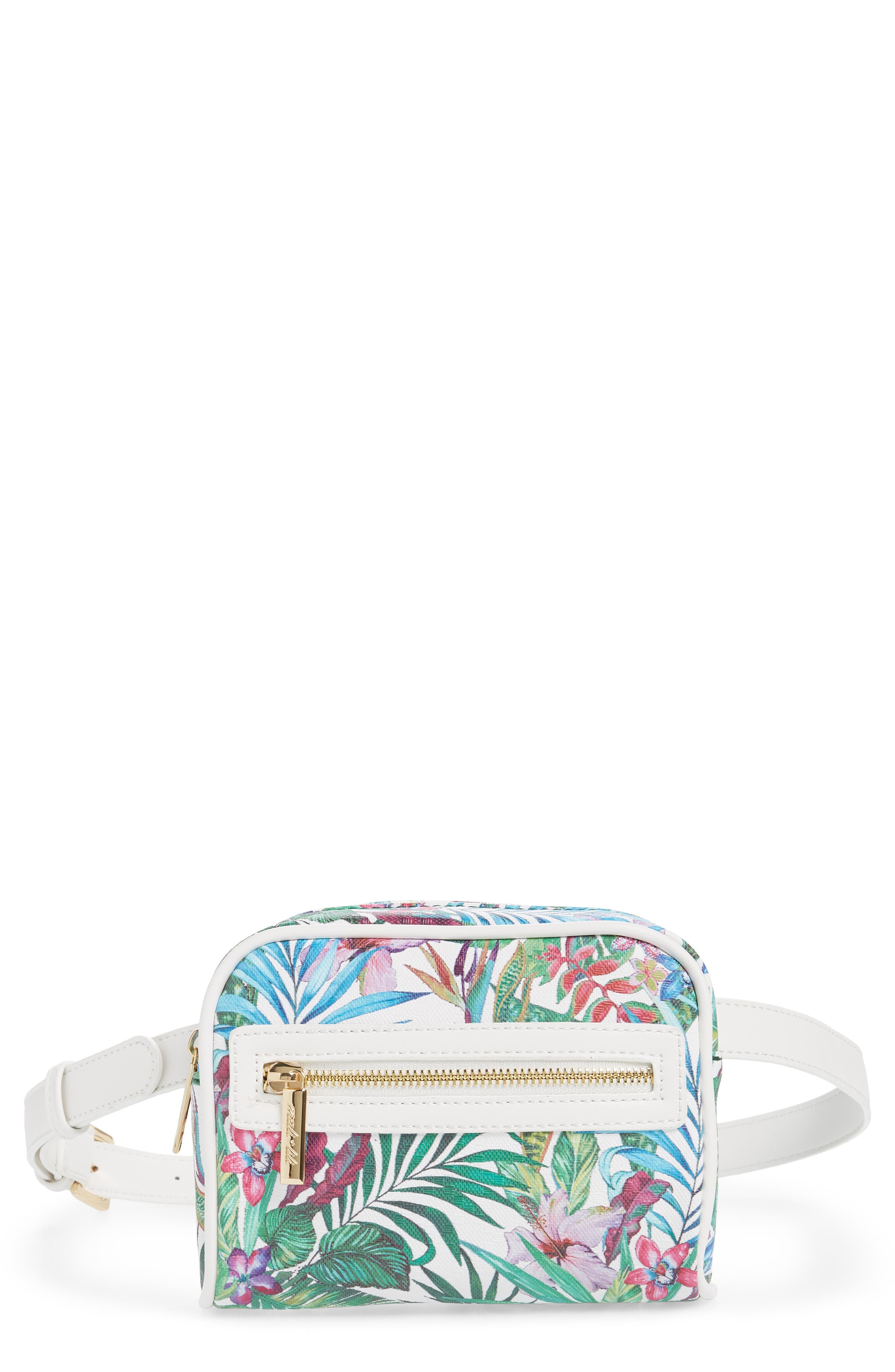 Lacey Floral Convertible Vegan Leather Belt Bag, Main, color, WHITE/ WHITE FLORAL