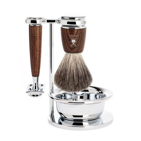 Rytmo Steamed Ash 4-Piece Pure Badger & Safety Razor Shaving Set