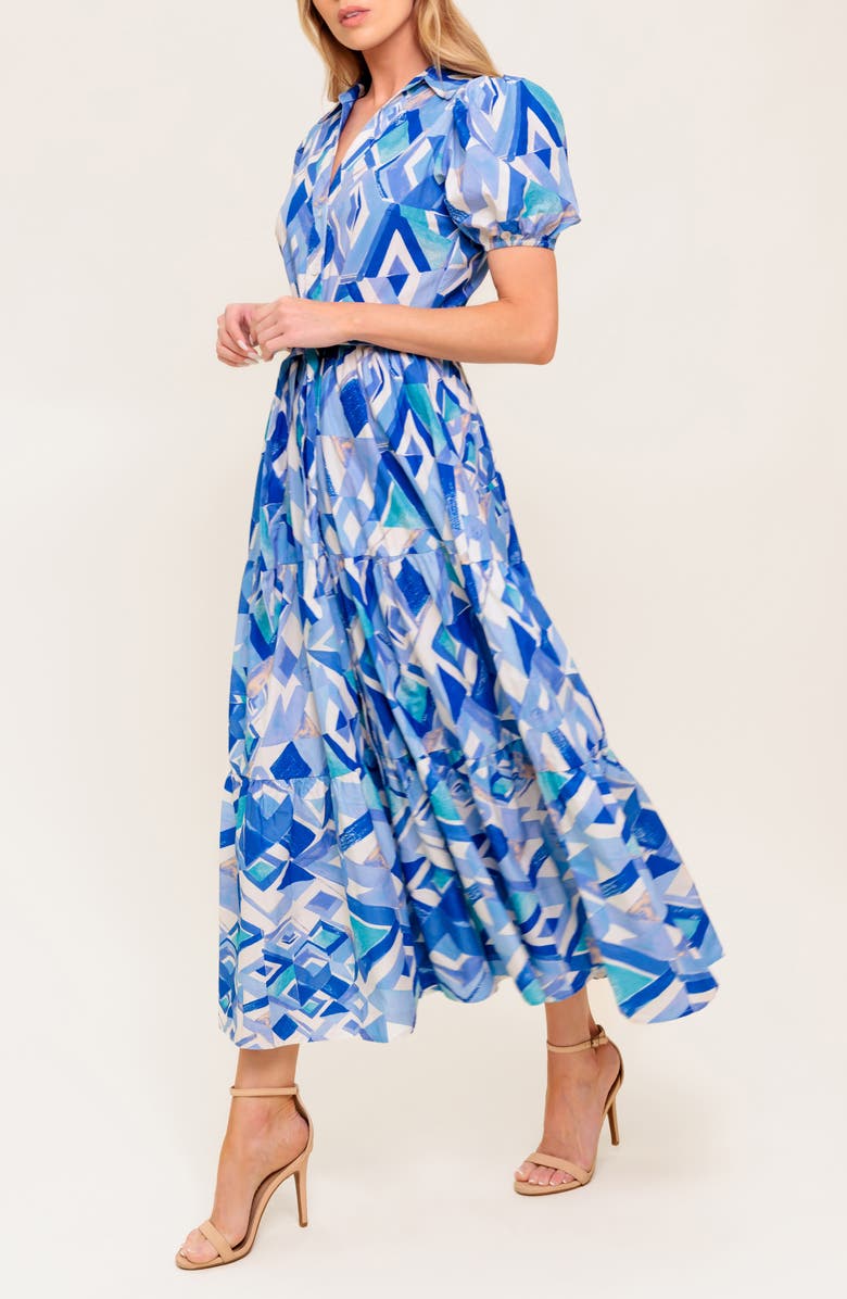 FLYING TOMATO Puff Sleeve Print Shirtdress, Alternate, color, Ivory Blue