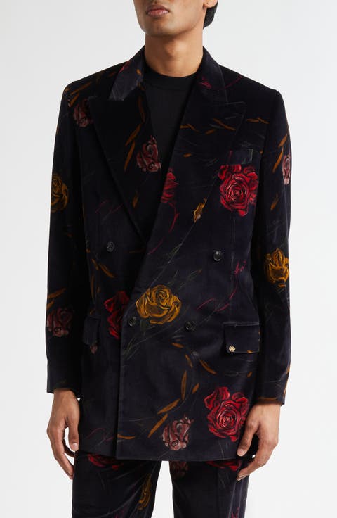 Double Breasted Floral Velveteen Blazer