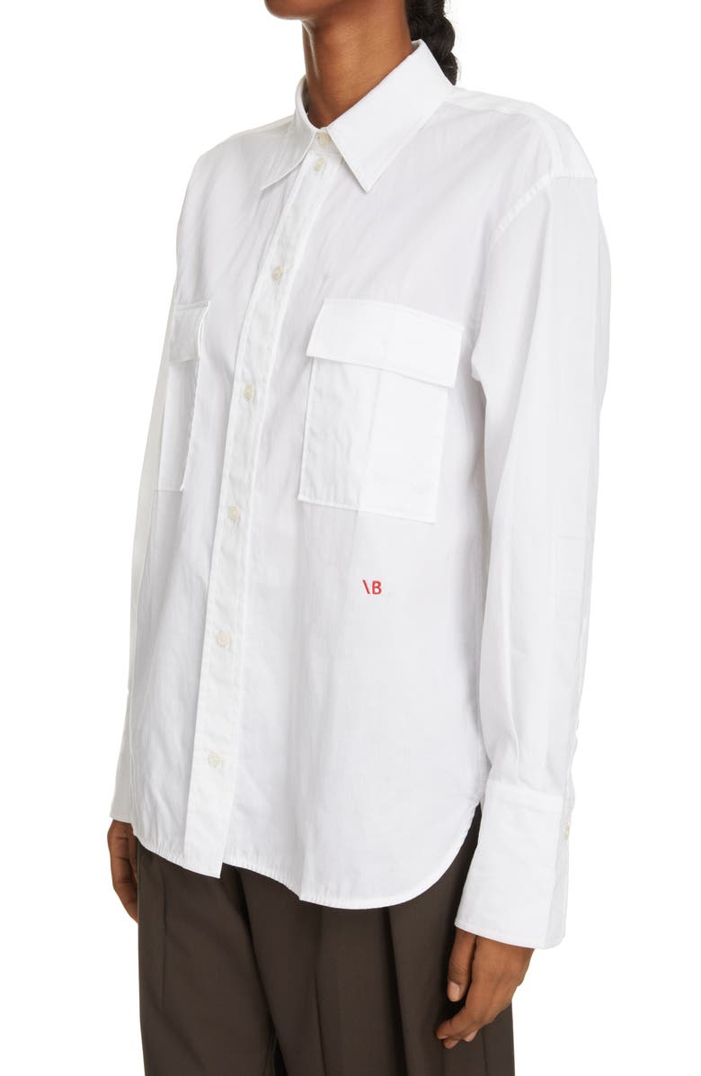 Victoria Beckham Pocket Cotton Poplin Button-Up Shirt, Alternate, color,