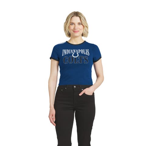 Women's WEAR by Erin Andrews Royal Indianapolis Colts Cropped Ringer Baby T-Shirt