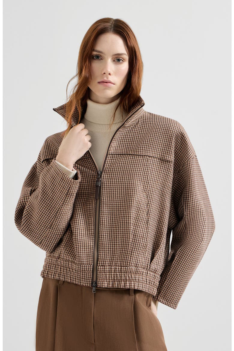 Sparkling houndstooth outerwear jacket, Main, color, Brown