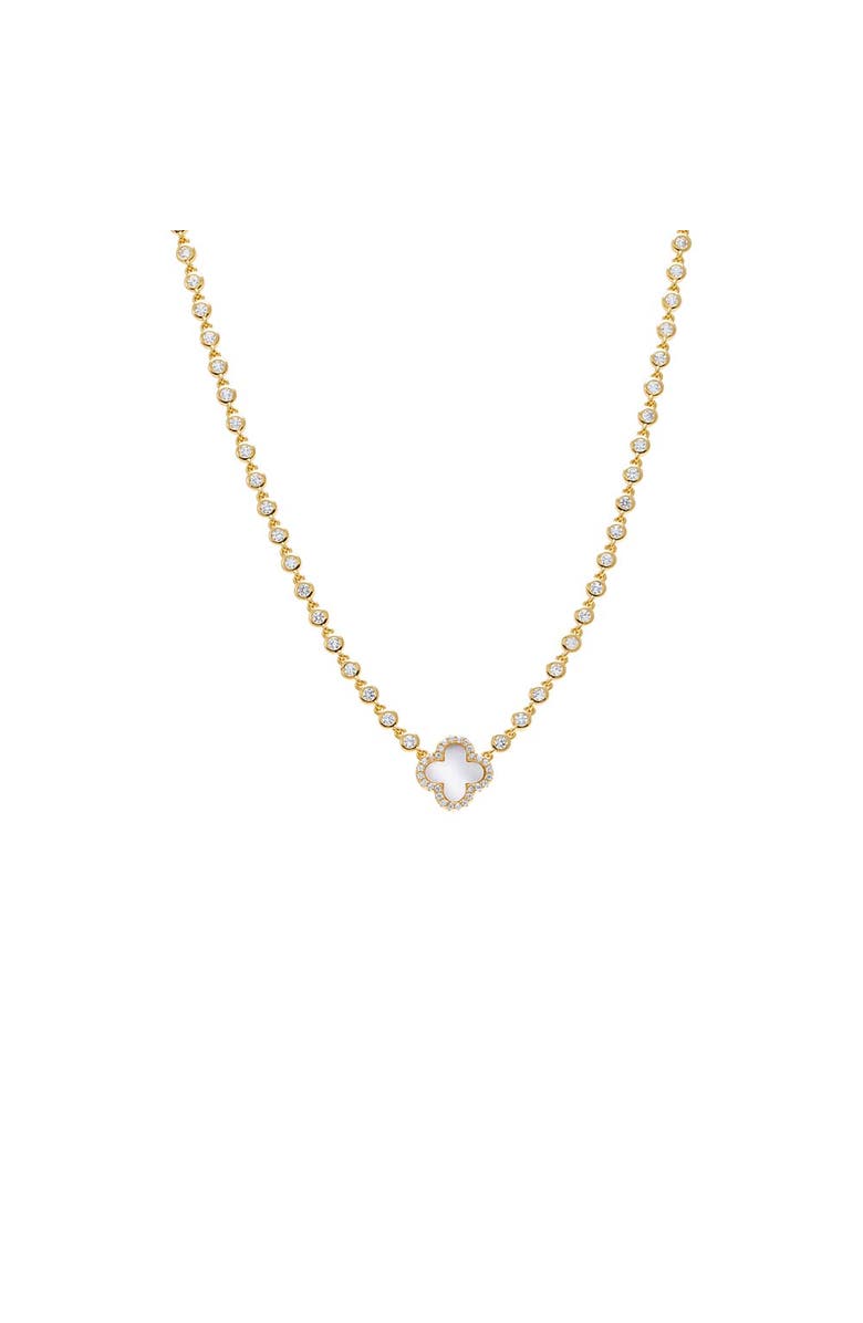 BY ADINA EDEN Pave Outline Four Leaf Clover CZ Necklace, Main, color, 