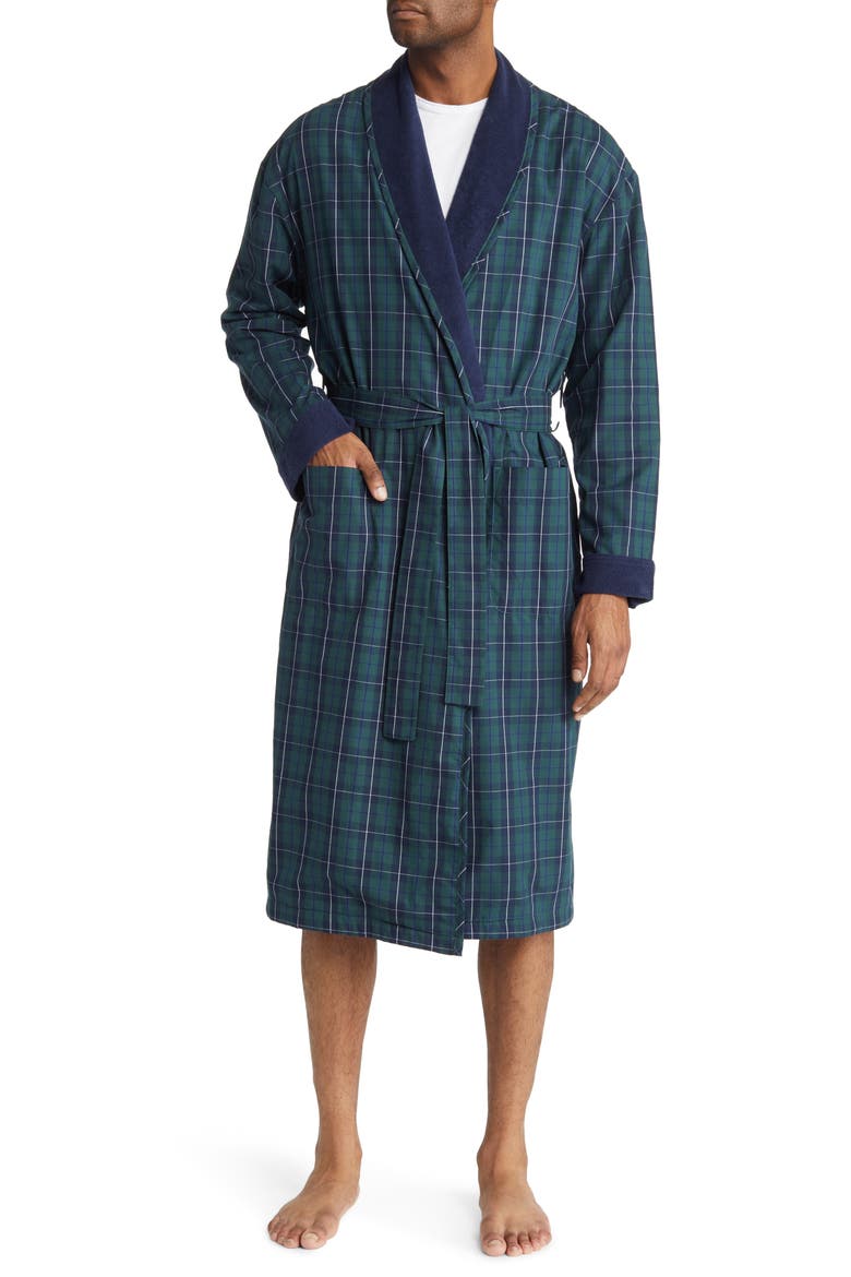 Weekend Escape Fleece Lined Robe, Main, color, NAVY/ GREEN